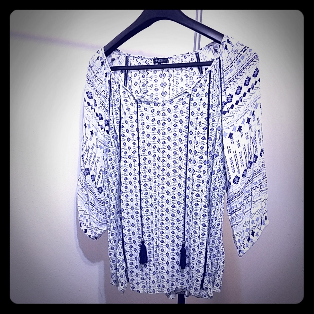 Peasant Blouse Blue and White 1X
